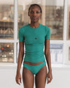 BASERANGE 2025 Pre-Spring Collection: French Organic Cotton T-Shirt with Cut-Out Heart Design, Short Sleeves, MIRA GREEN (TOHS) (BAS-TTHTS-CR-AU25)